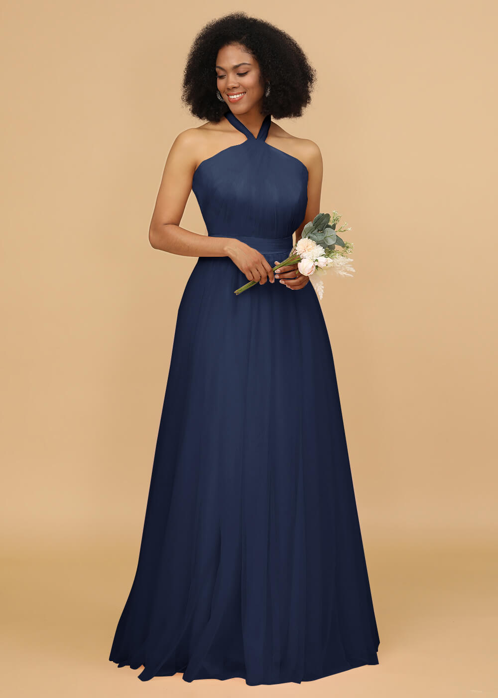 Halter Neck Tulle A-line Bridesmaid Dress