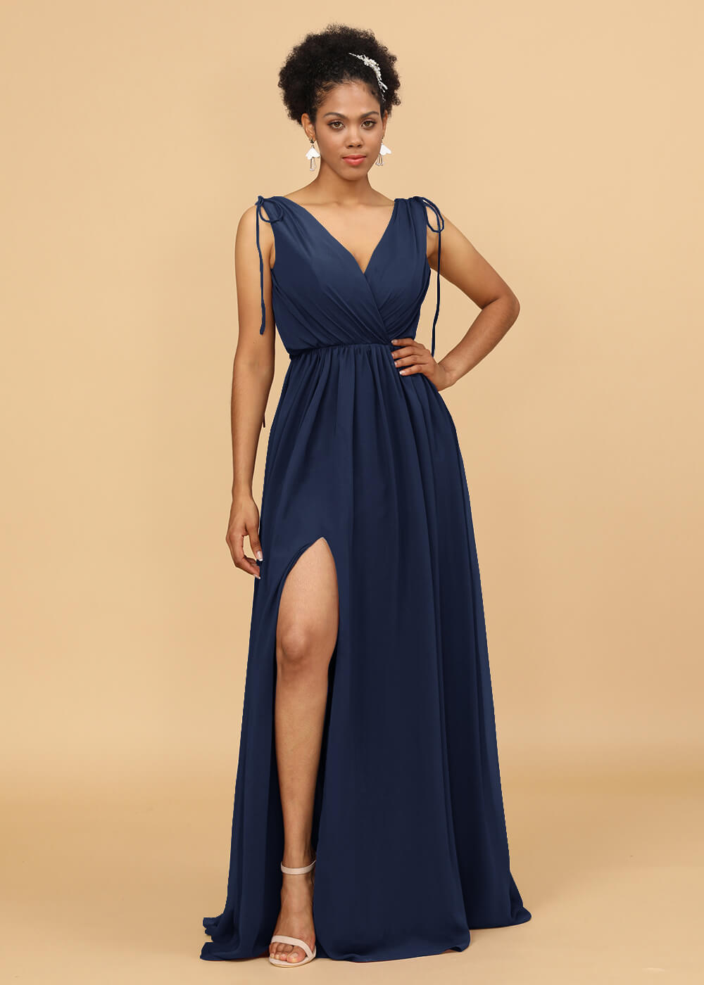 Long A-line V-neck Bridesmaid Dress with Slit