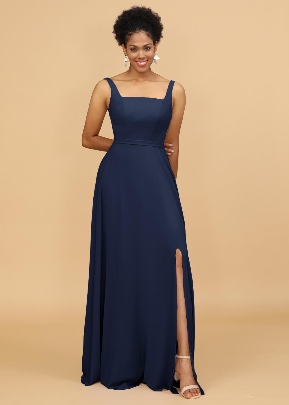 Square Neck A-line Chiffon Bridesmaid Dress