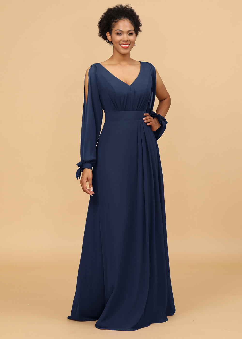 Long Sleeves A-line Chiffon Bridesmaid Dress