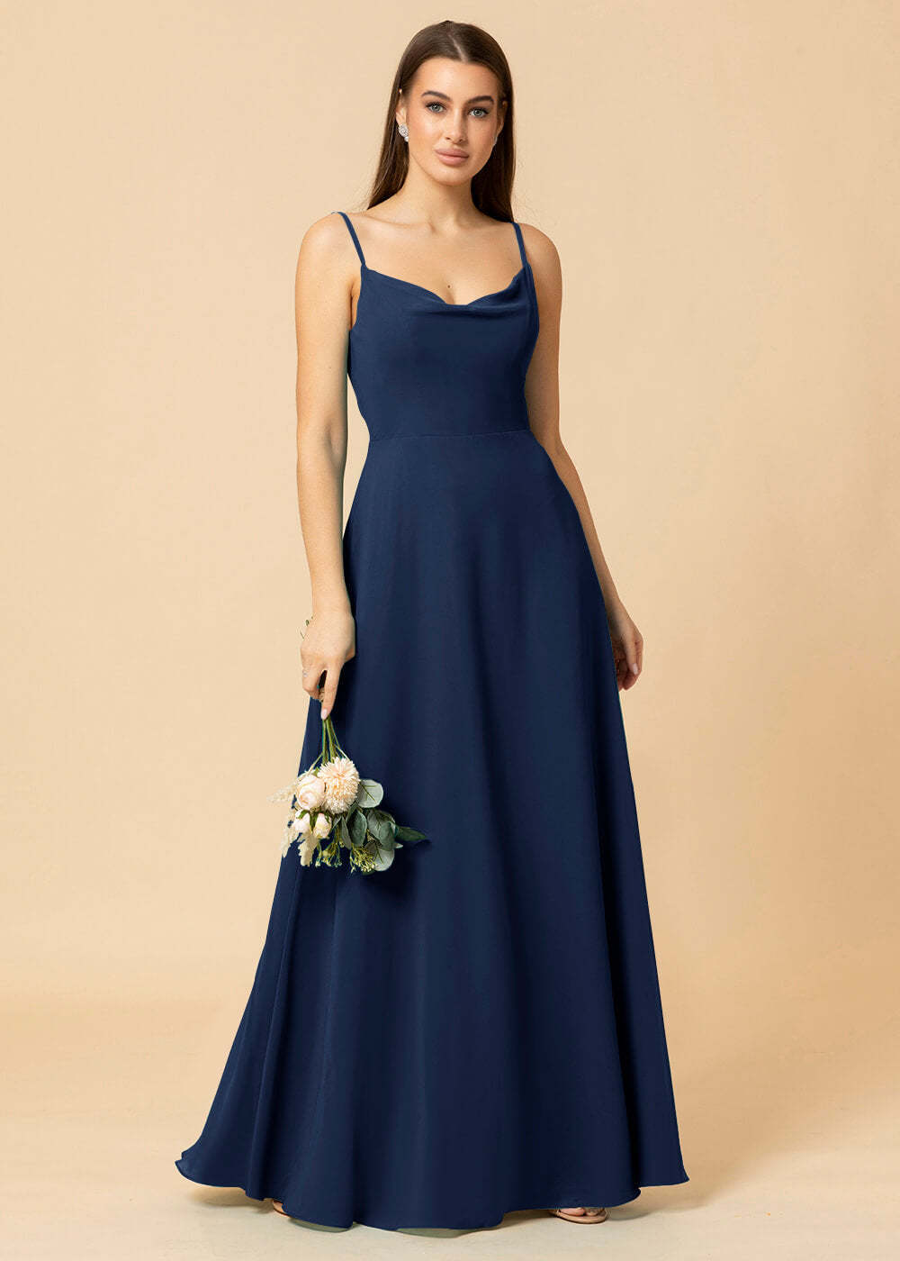 Cowl Neck Strap Chiffon Maxi Bridesmaid Dress