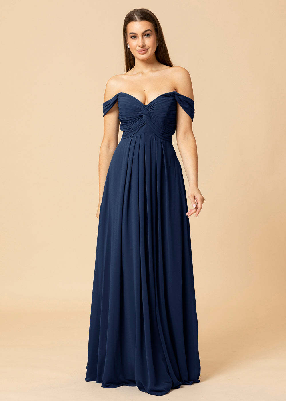 Off the Shoulder Chiffon Maxi Bridesmaid Dress