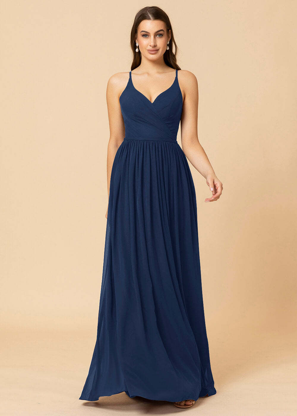 V-neck A-line Back Detail Chiffon Bridesmaid Dress