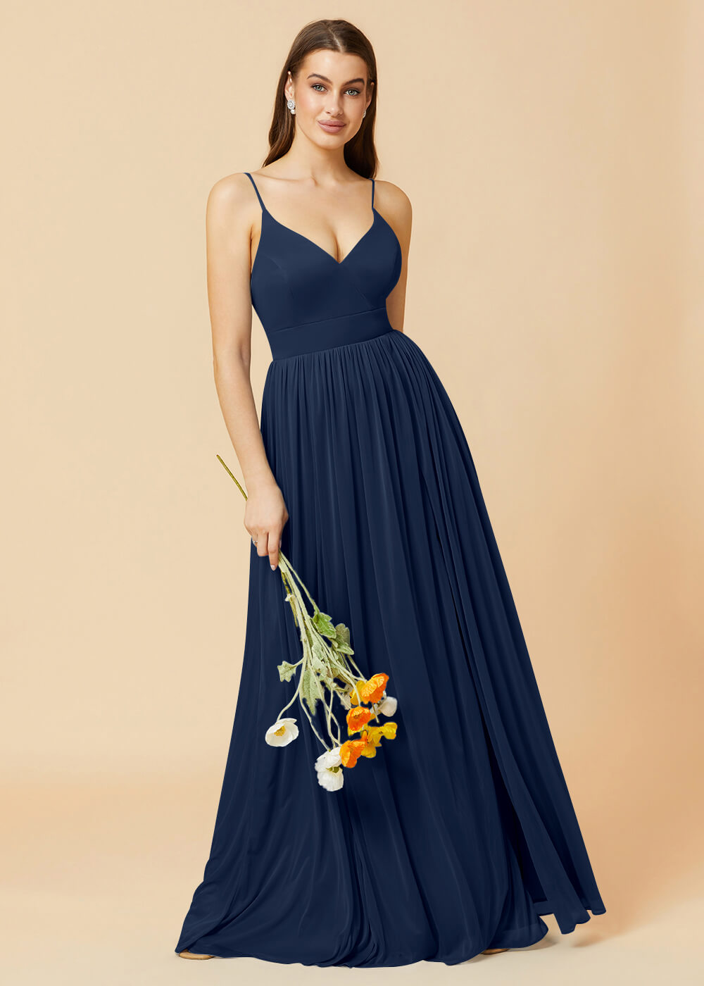 V-neck Spaghetti Strap Open Back Chiffon Bridesmaid Dress