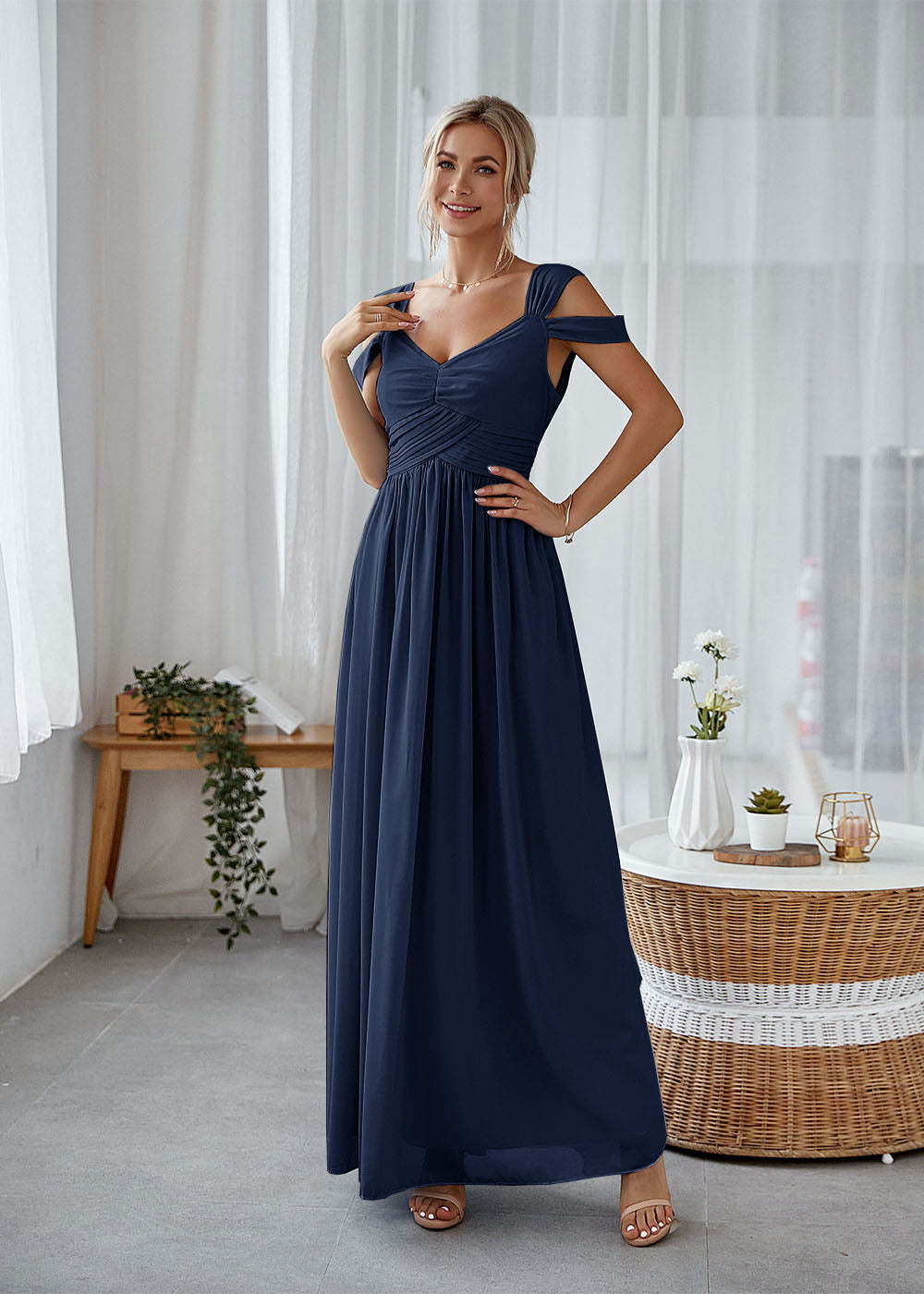 A-line Straps Maxi Dress