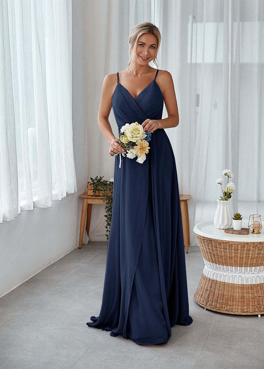 A-line Sleeveless Long Chiffon Bridesmaid Dress