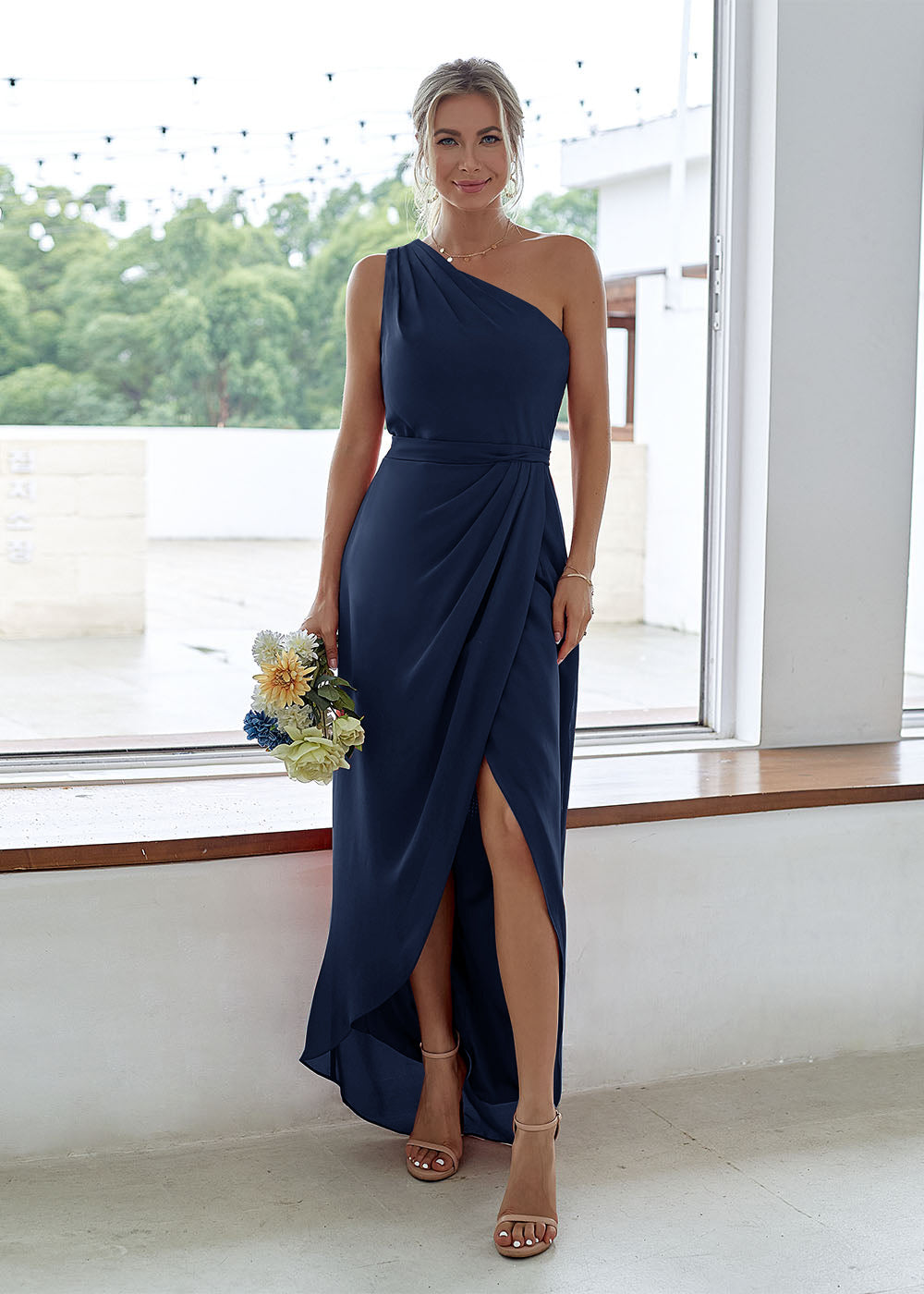 One-Shoulder Long Asymmetrical Bridesmaid Dress