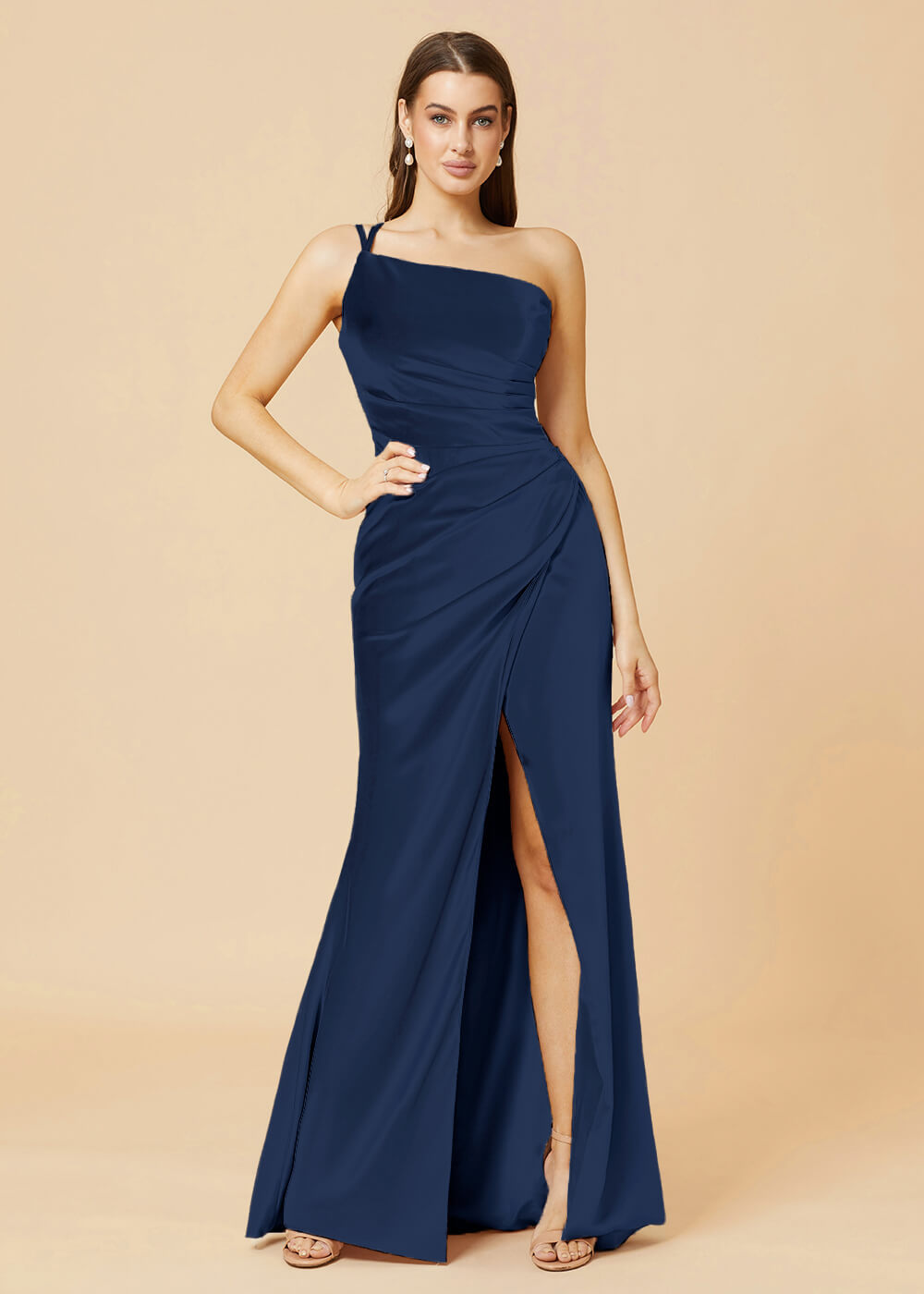 One Shoulder Satin Sheath Bridesmaid Dress