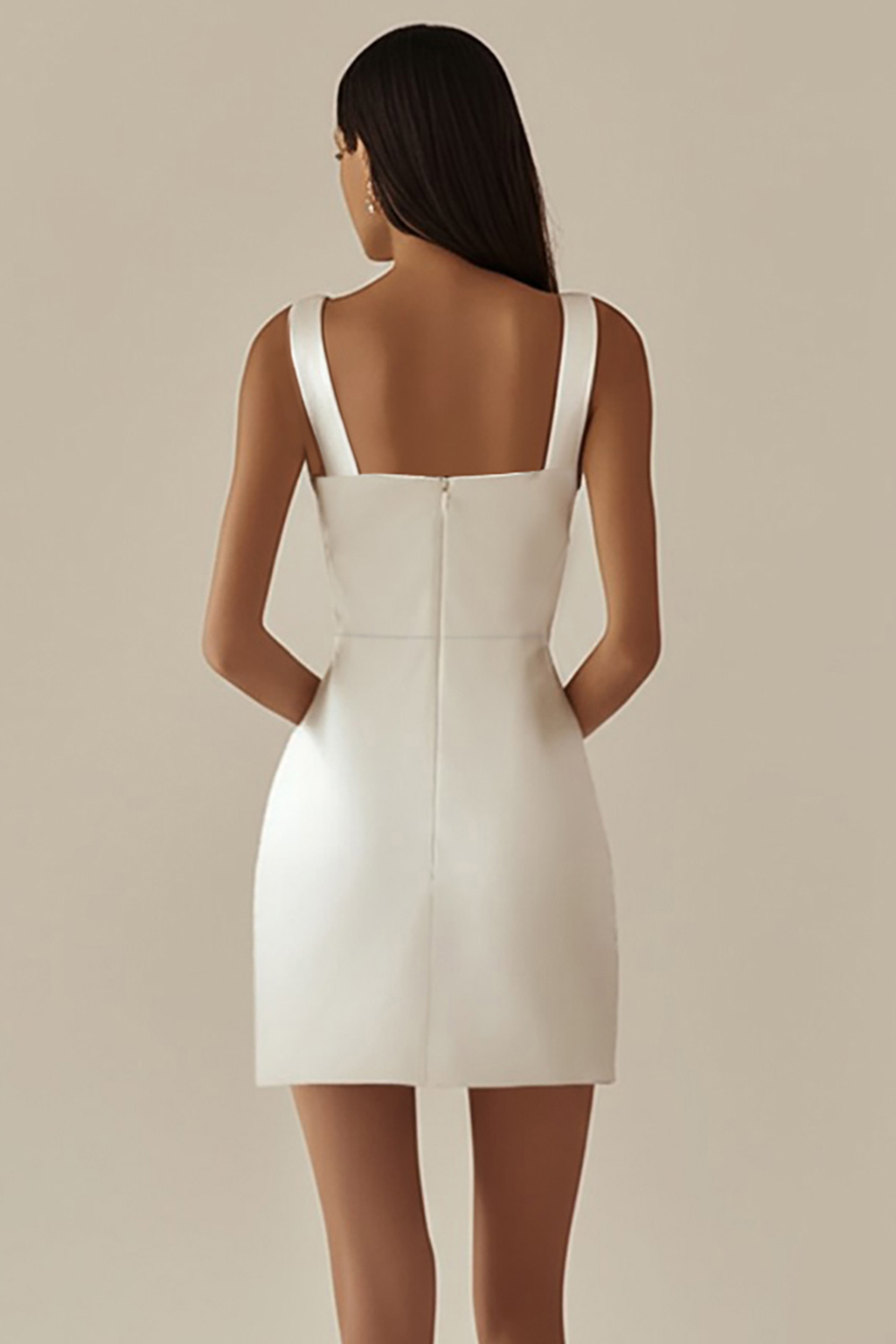 White Satin Cowl Neck Sleeveless Bodycon Short Graduation Dress