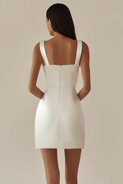 White Satin Cowl Neck Sleeveless Bodycon Short Graduation Dress