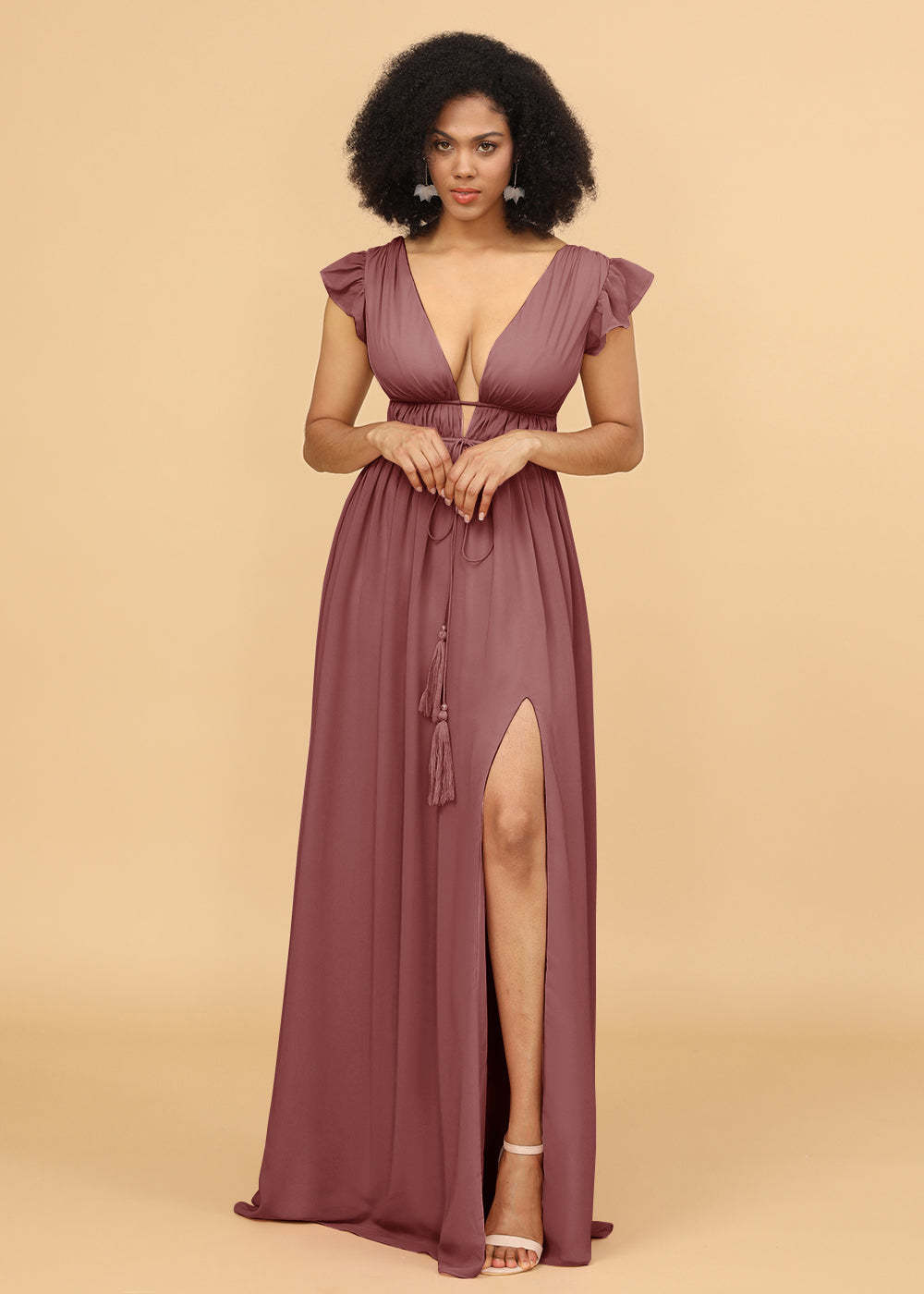 Long V-neck Bridesmaid Dress with Split