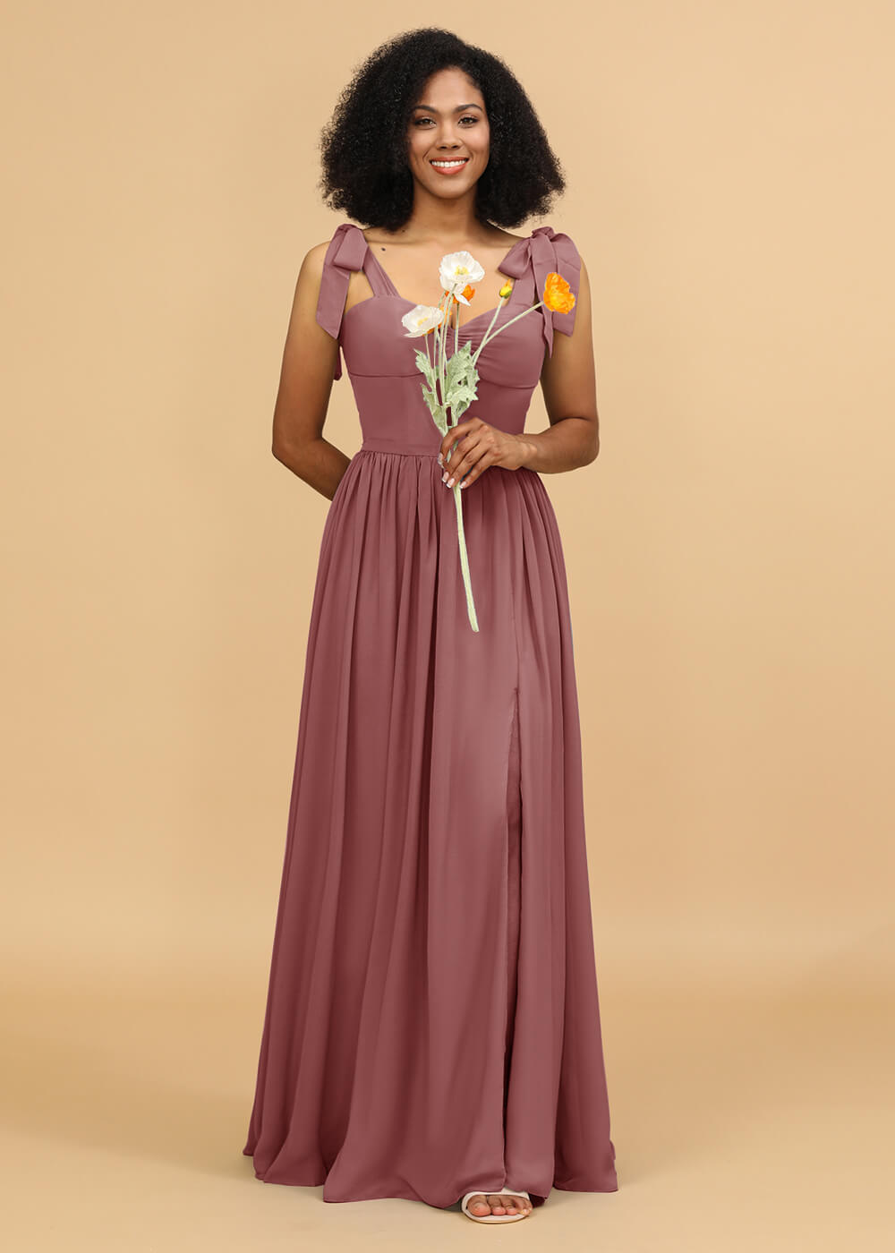 Long A-line Chiffon Strap Bridesmaid Dress