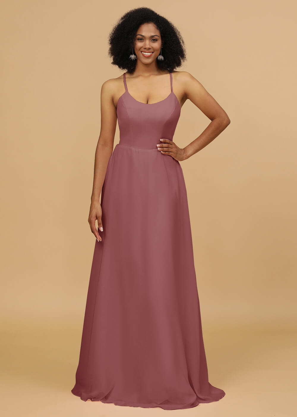 Scoop Neck Strap Chiffon Bridesmaid Dress
