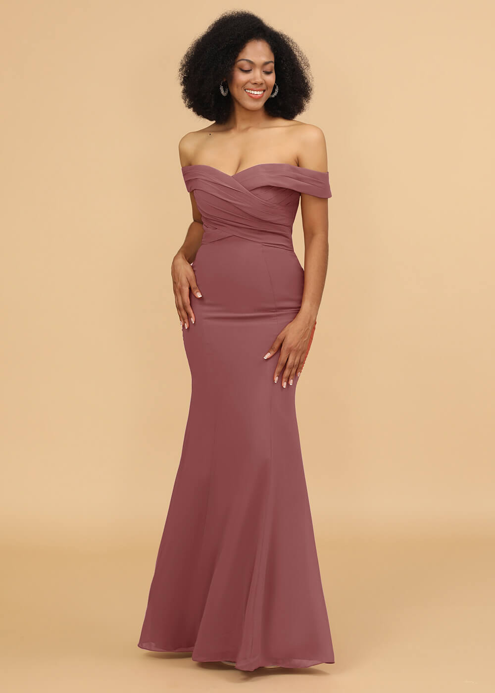 Off the Shoulder Trumpet Chiffon Bridesmaid Dress