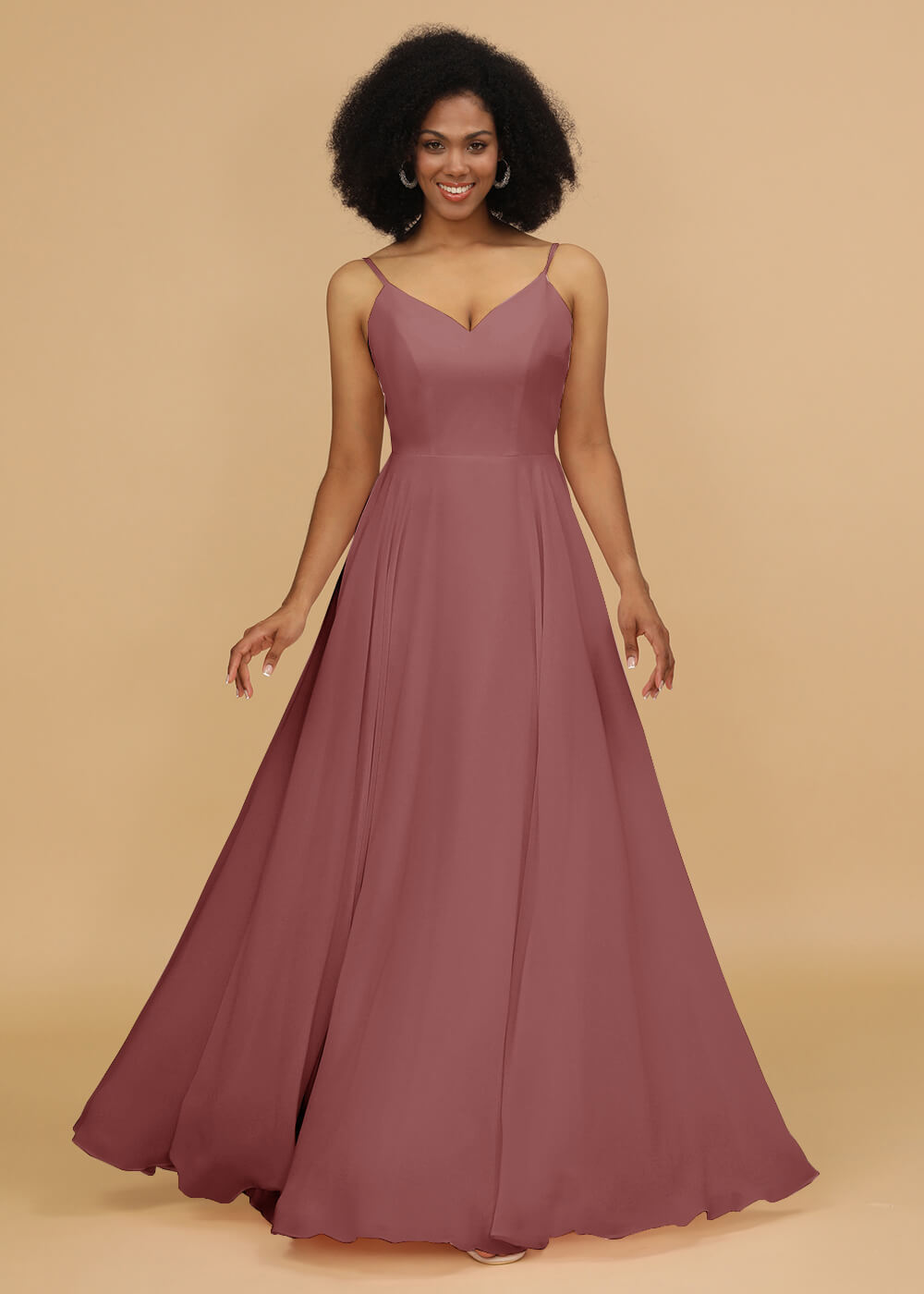 Chiffon V-neck Spaghetti Strap Bridesmaid Dress