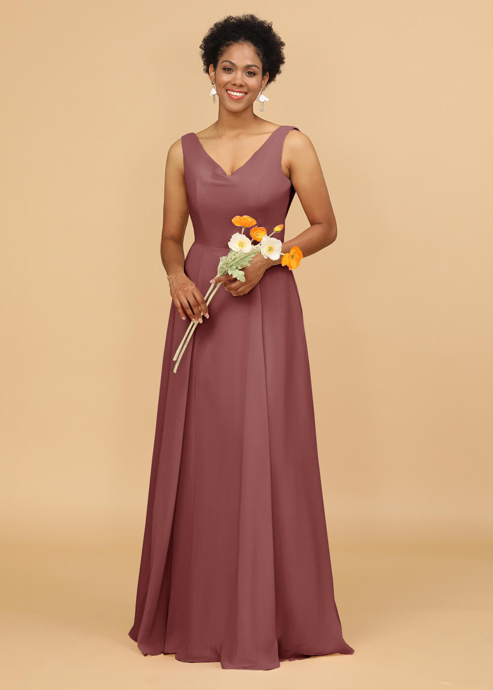 Cowl Back A-line Maxi Bridesmaid Dress