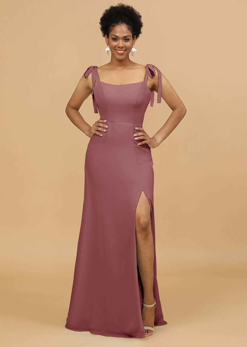Sheath Spaghetti Strap Bridesmaid Dress with Slit