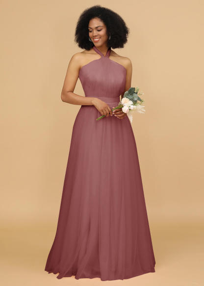 Halter Neck Tulle A-line Bridesmaid Dress