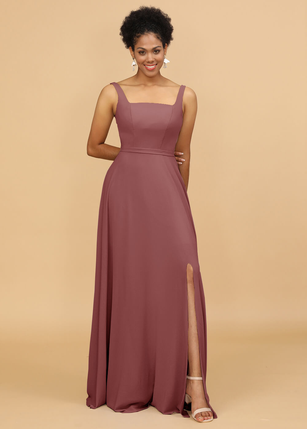 Square Neck A-line Chiffon Bridesmaid Dress
