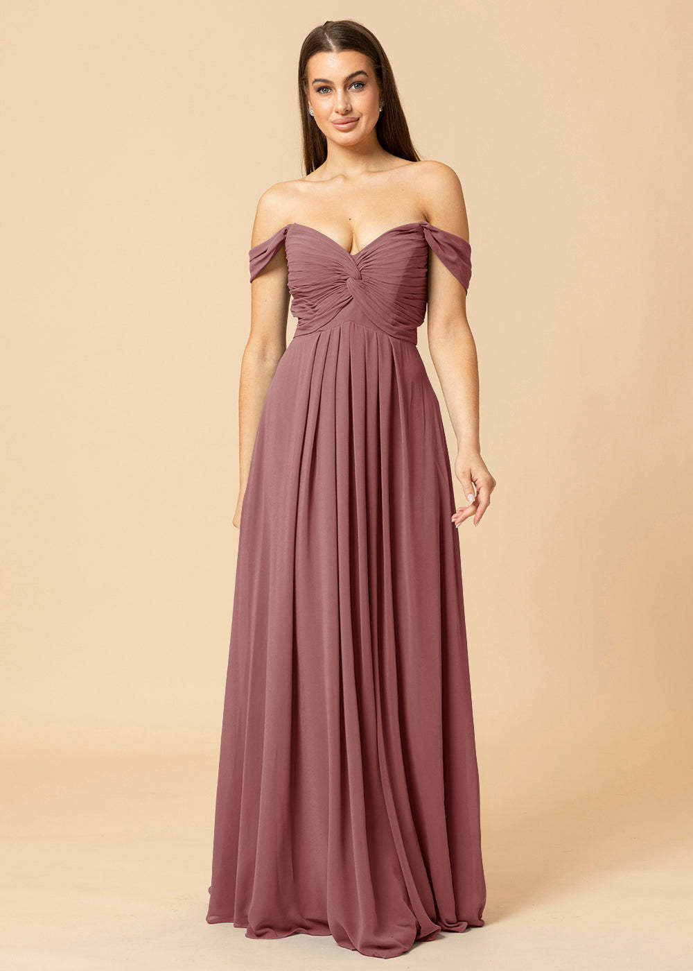 Off the Shoulder Chiffon Maxi Bridesmaid Dress