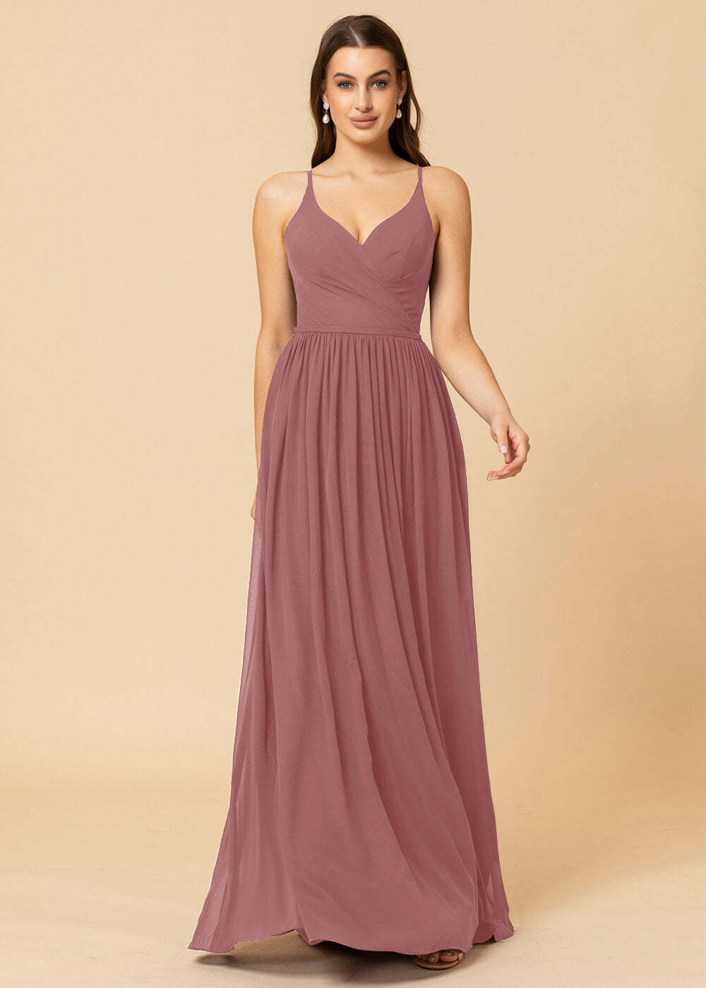 V-neck A-line Back Detail Chiffon Bridesmaid Dress