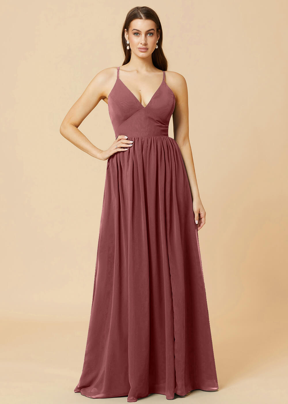 Deep V-neck Tie Back A-line Chiffon Bridesmaid Dress