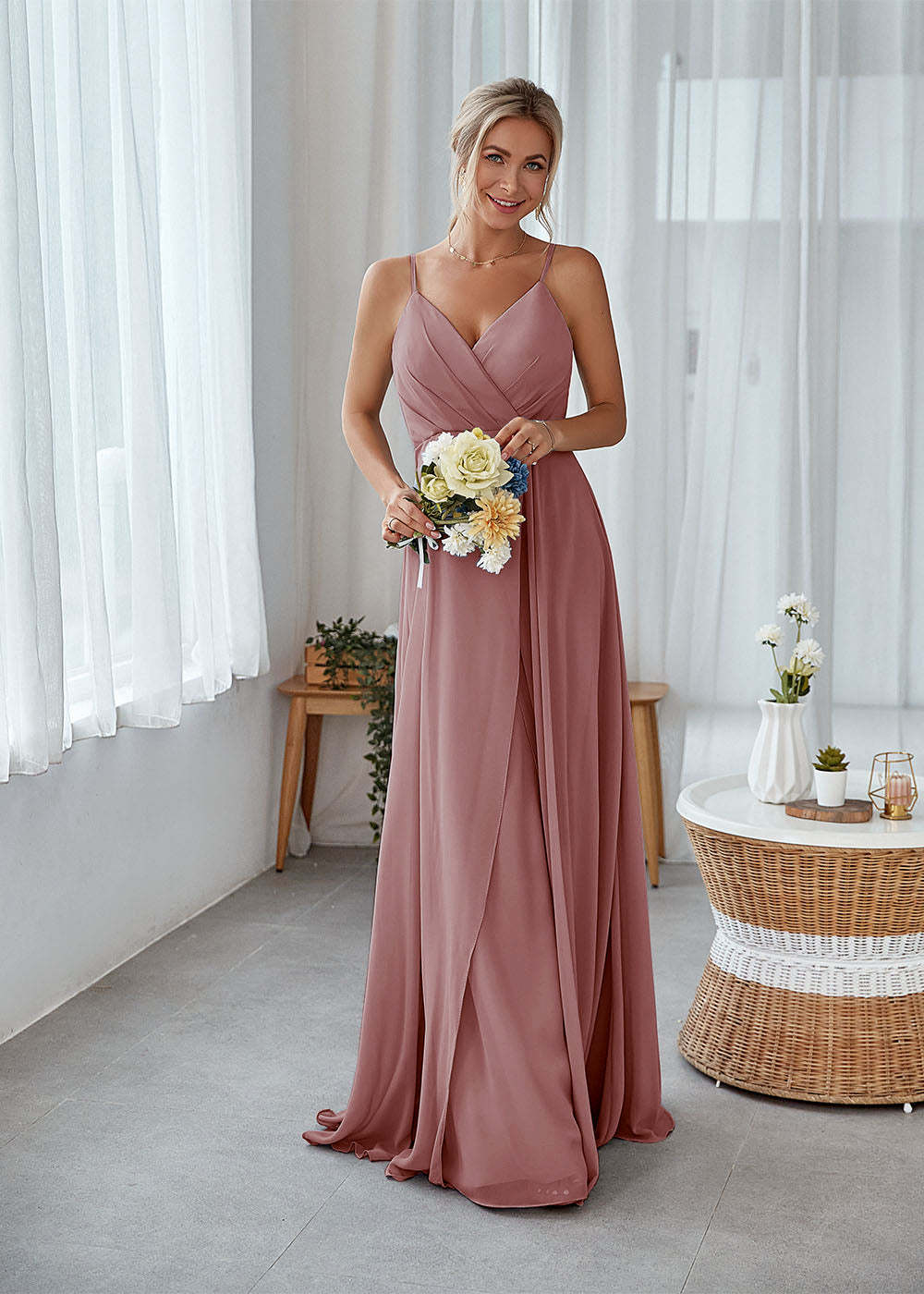 A-line Sleeveless Long Chiffon Bridesmaid Dress