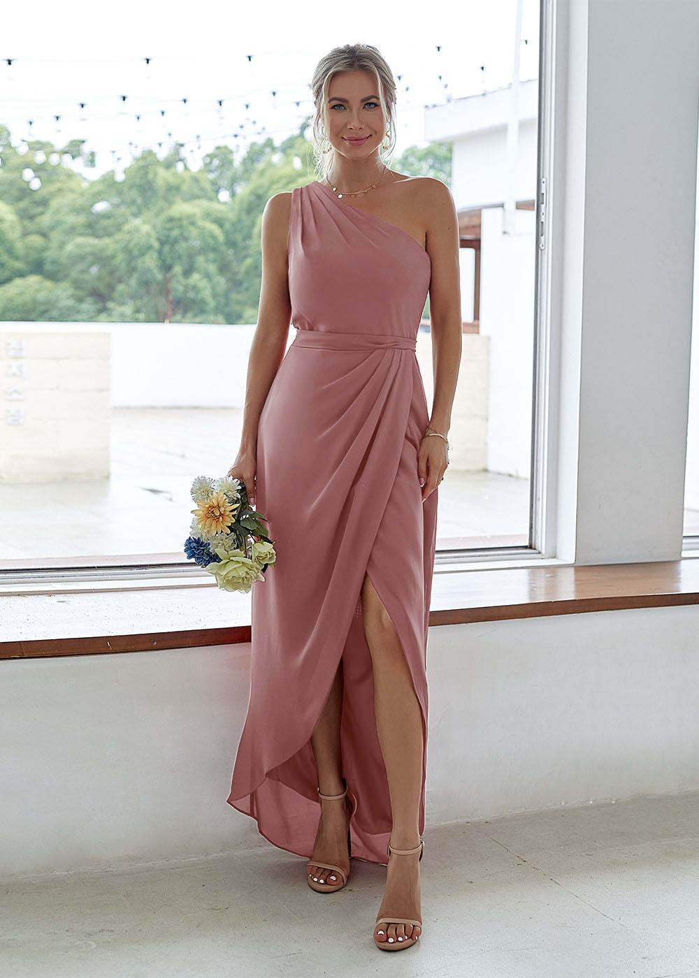 One-Shoulder Long Asymmetrical Bridesmaid Dress