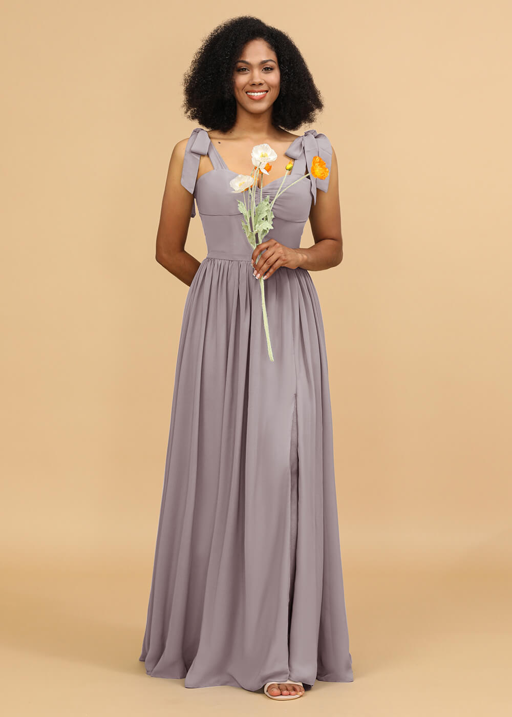 Long A-line Chiffon Strap Bridesmaid Dress