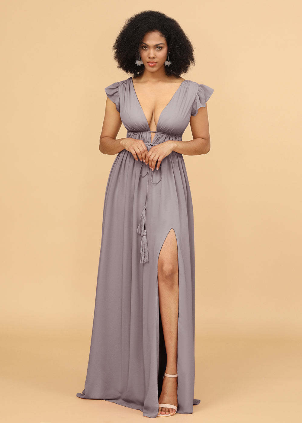 Long V-neck Bridesmaid Dress with Split