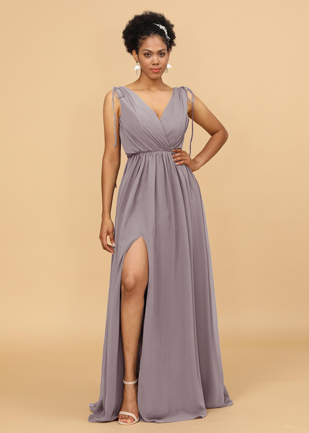 Long A-line V-neck Bridesmaid Dress with Slit