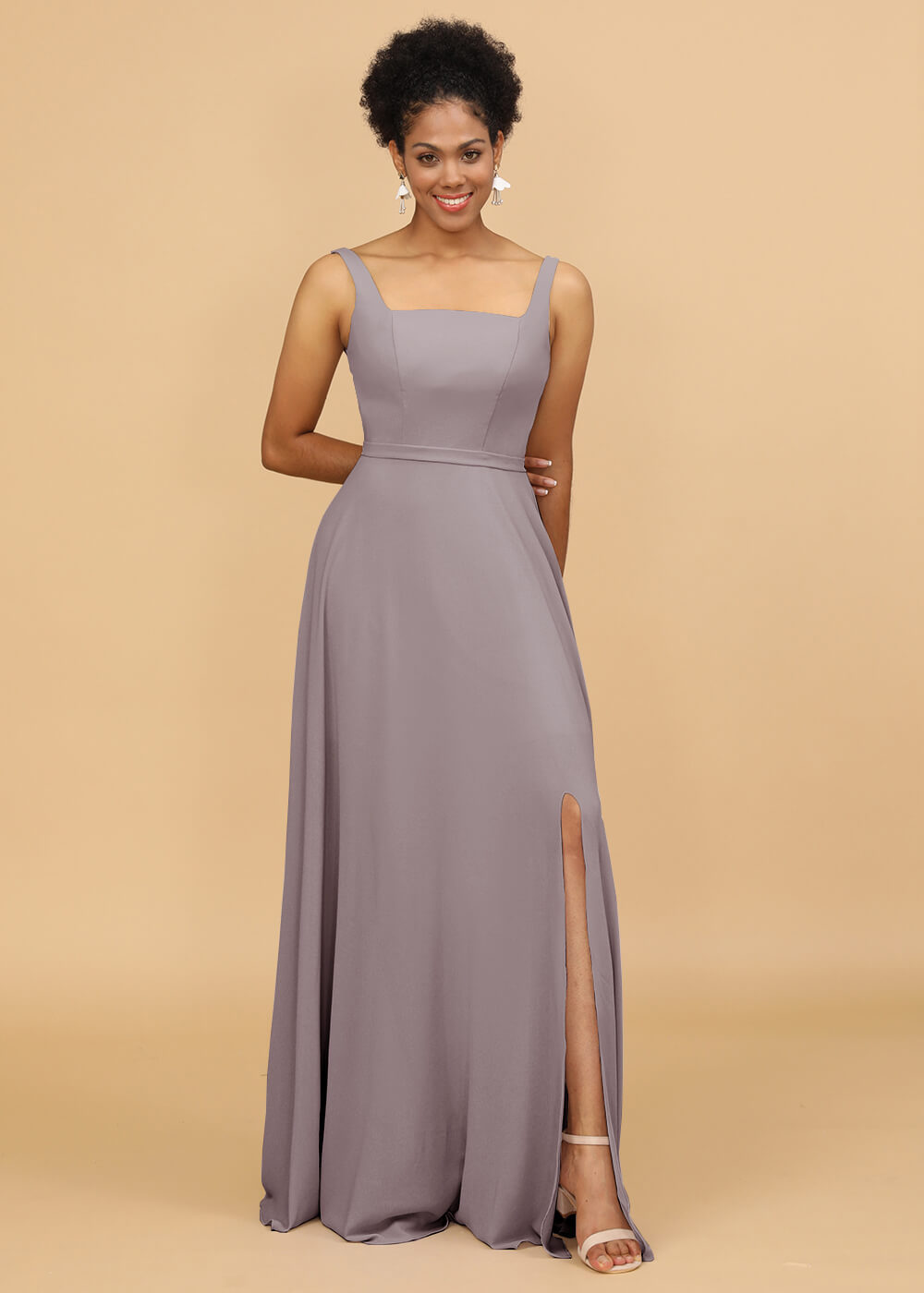 Square Neck A-line Chiffon Bridesmaid Dress