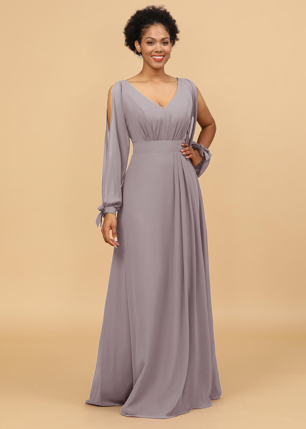 Long Sleeves A-line Chiffon Bridesmaid Dress