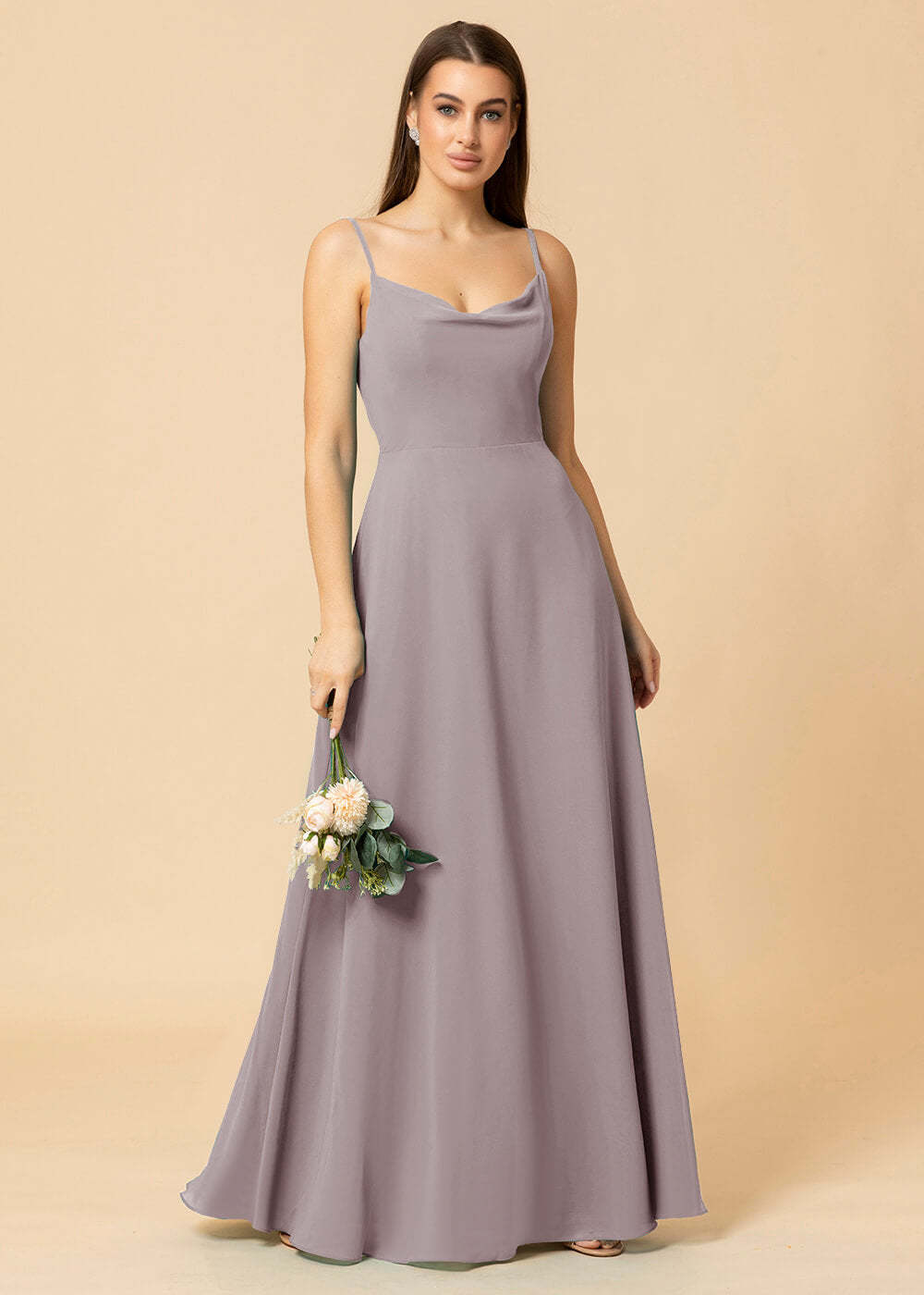Cowl Neck Strap Chiffon Maxi Bridesmaid Dress