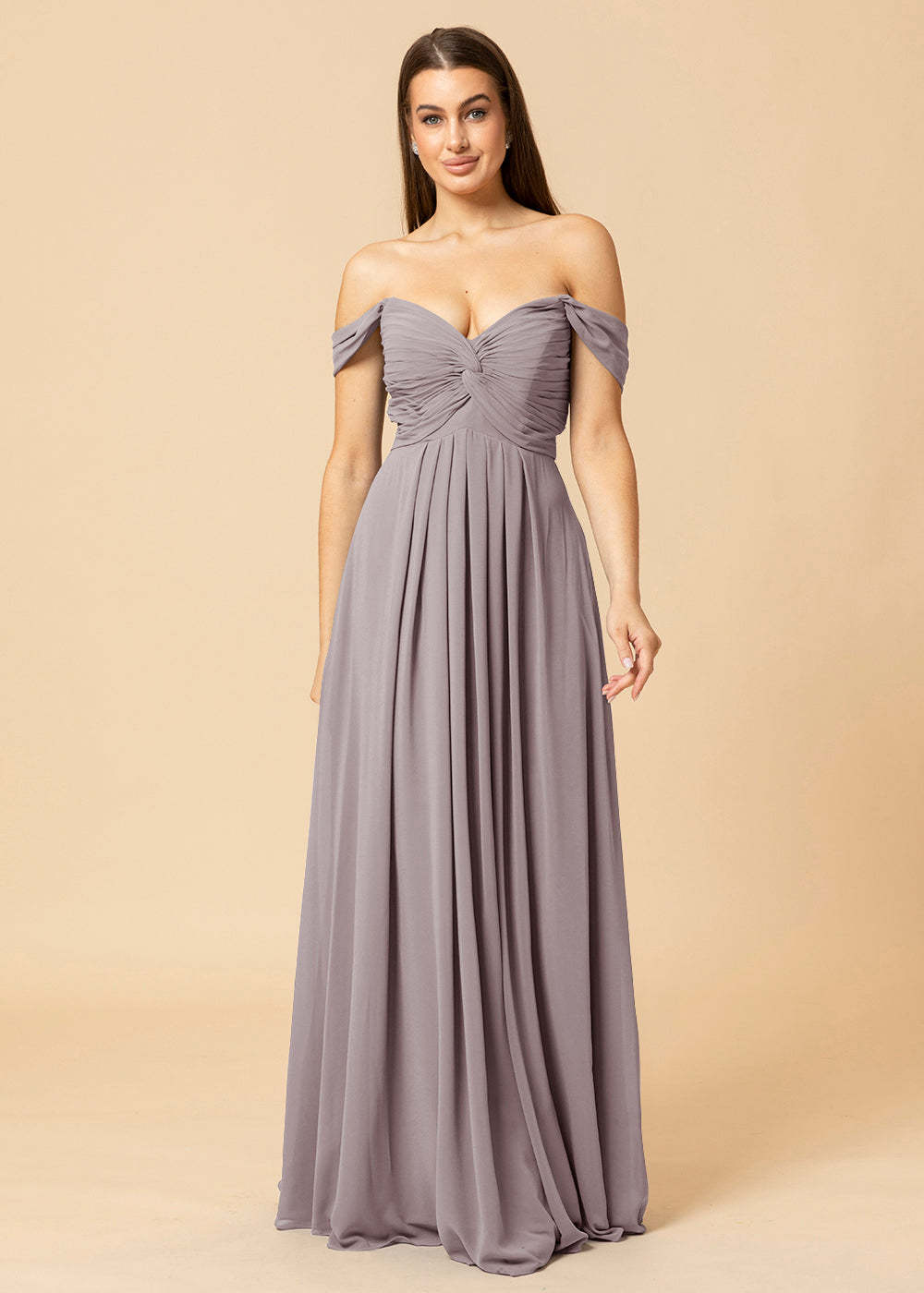 Off the Shoulder Chiffon Maxi Bridesmaid Dress