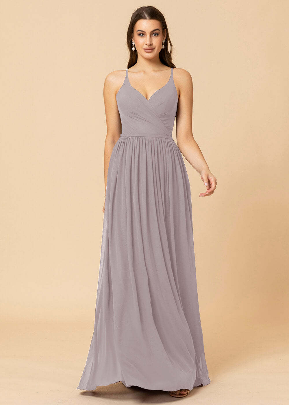 V-neck A-line Back Detail Chiffon Bridesmaid Dress