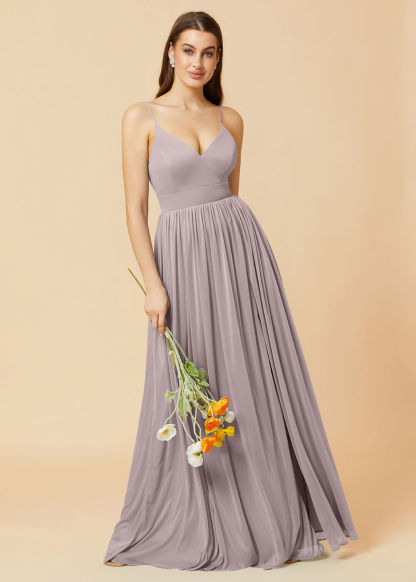 V-neck Spaghetti Strap Open Back Chiffon Bridesmaid Dress