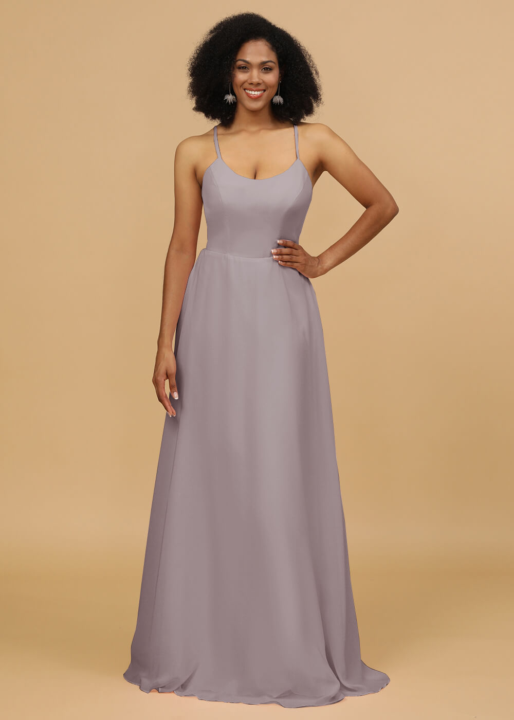 Scoop Neck Strap Chiffon Bridesmaid Dress