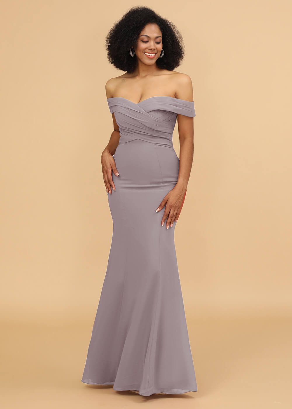 Off the Shoulder Trumpet Chiffon Bridesmaid Dress
