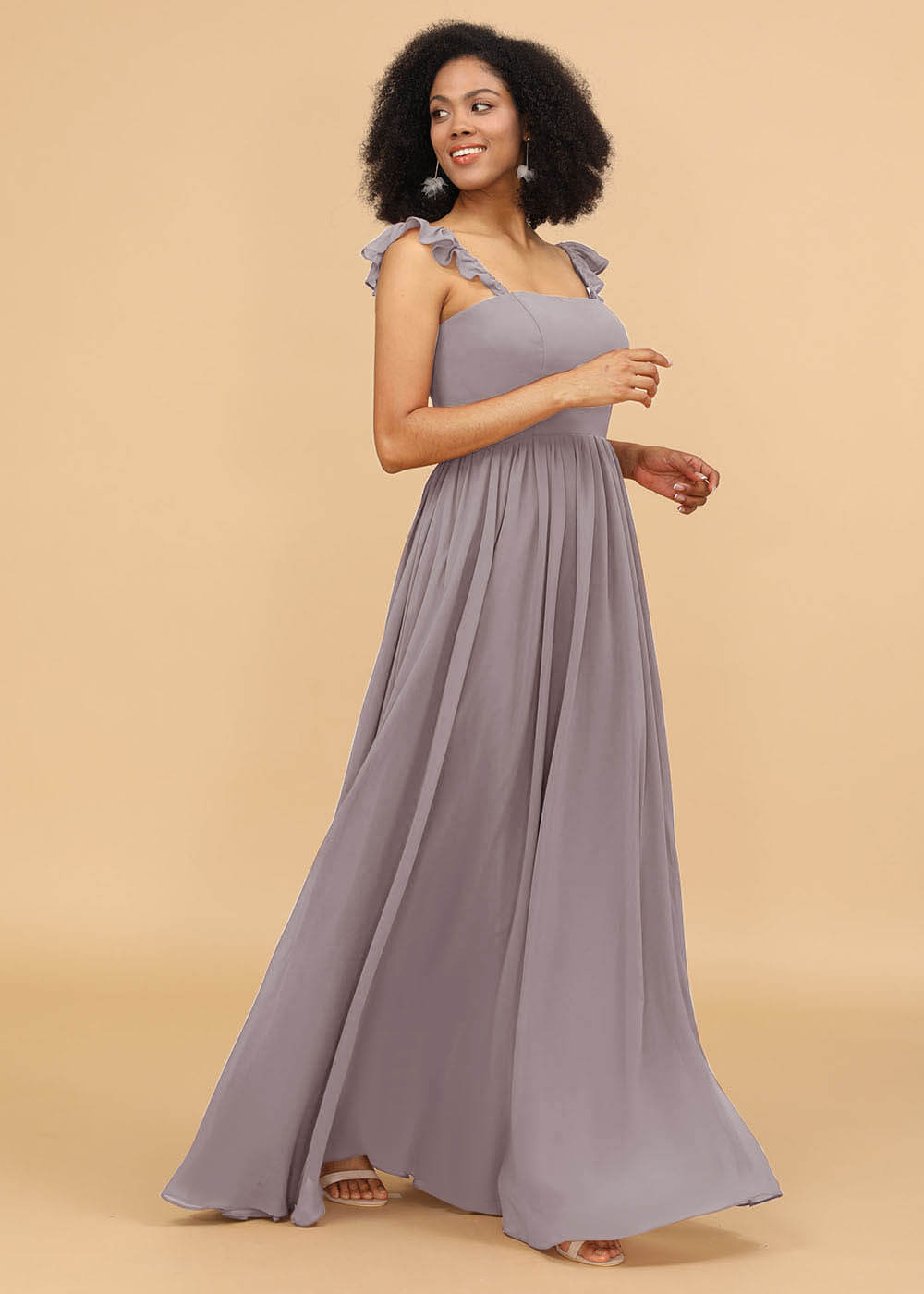 A-line Square Neck Straps Bridesmaid Dress