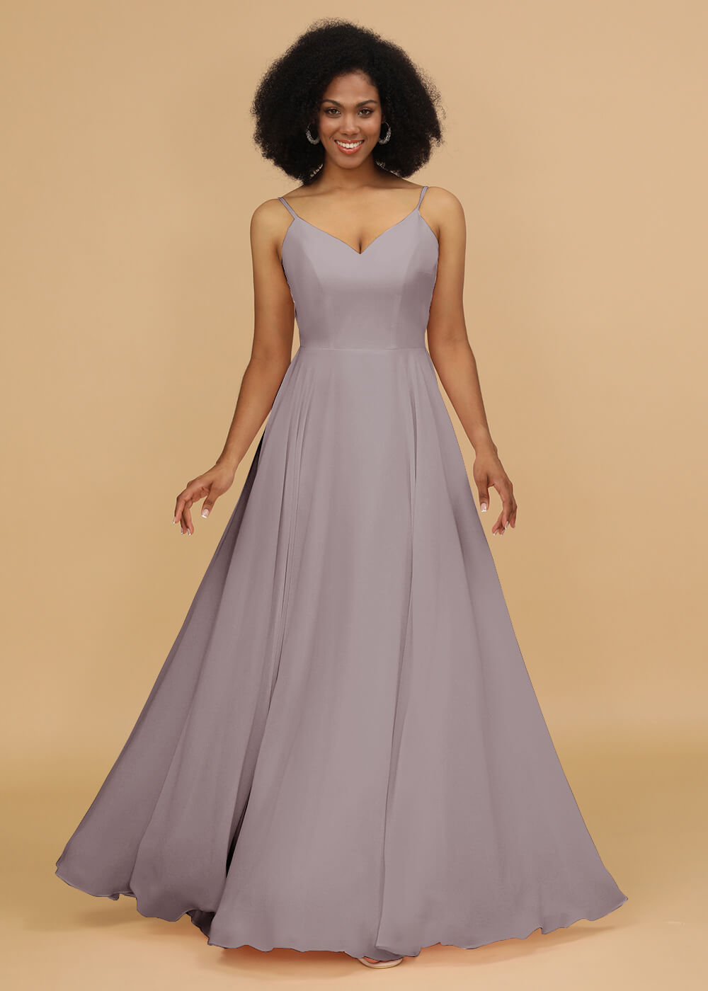 Chiffon V-neck Spaghetti Strap Bridesmaid Dress