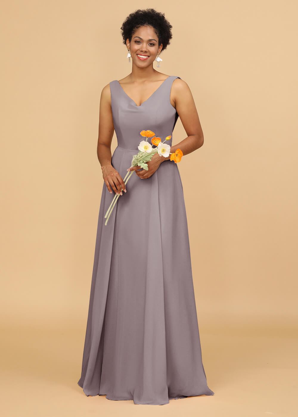 Cowl Back A-line Maxi Bridesmaid Dress