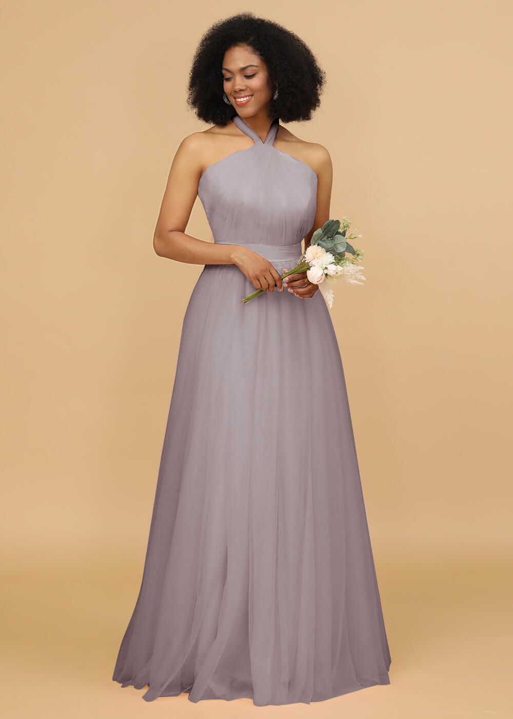Halter Neck Tulle A-line Bridesmaid Dress