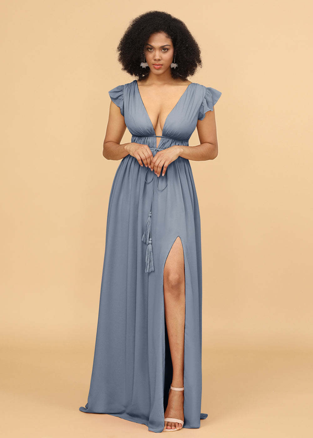 Long V-neck Bridesmaid Dress with Split