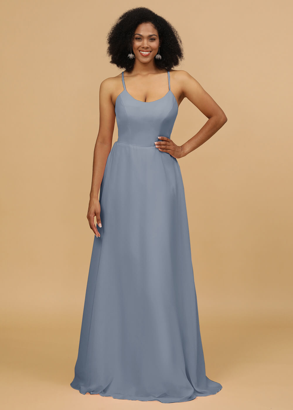 Scoop Neck Strap Chiffon Bridesmaid Dress