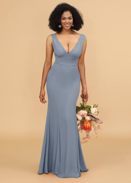V-neck Trumpet Long Bridesmaid Dress