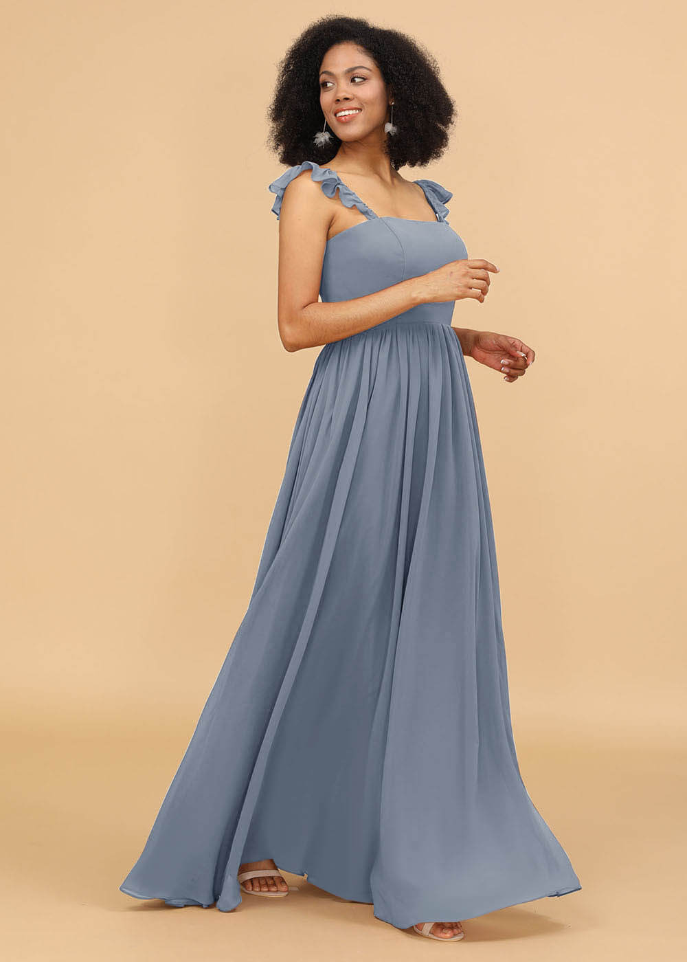 A-line Square Neck Straps Bridesmaid Dress