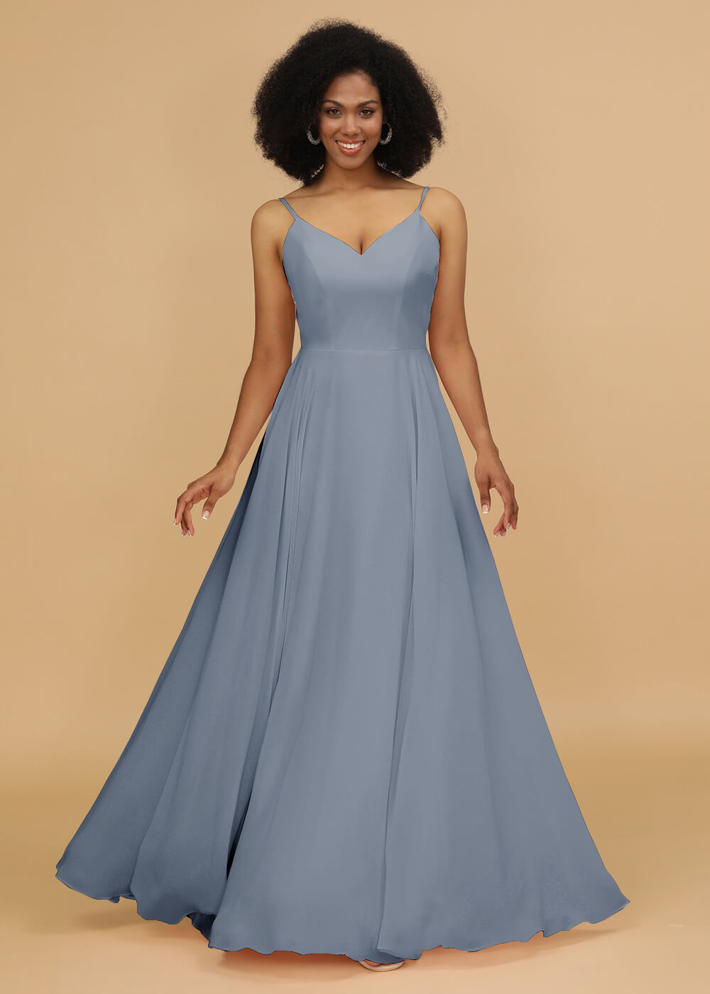 Chiffon V-neck Spaghetti Strap Bridesmaid Dress