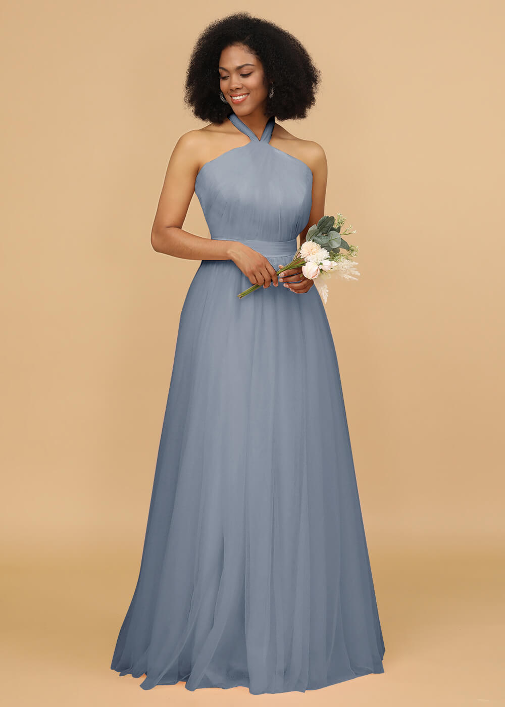Halter Neck Tulle A-line Bridesmaid Dress