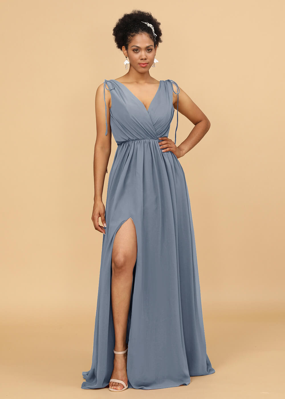 Long A-line V-neck Bridesmaid Dress with Slit